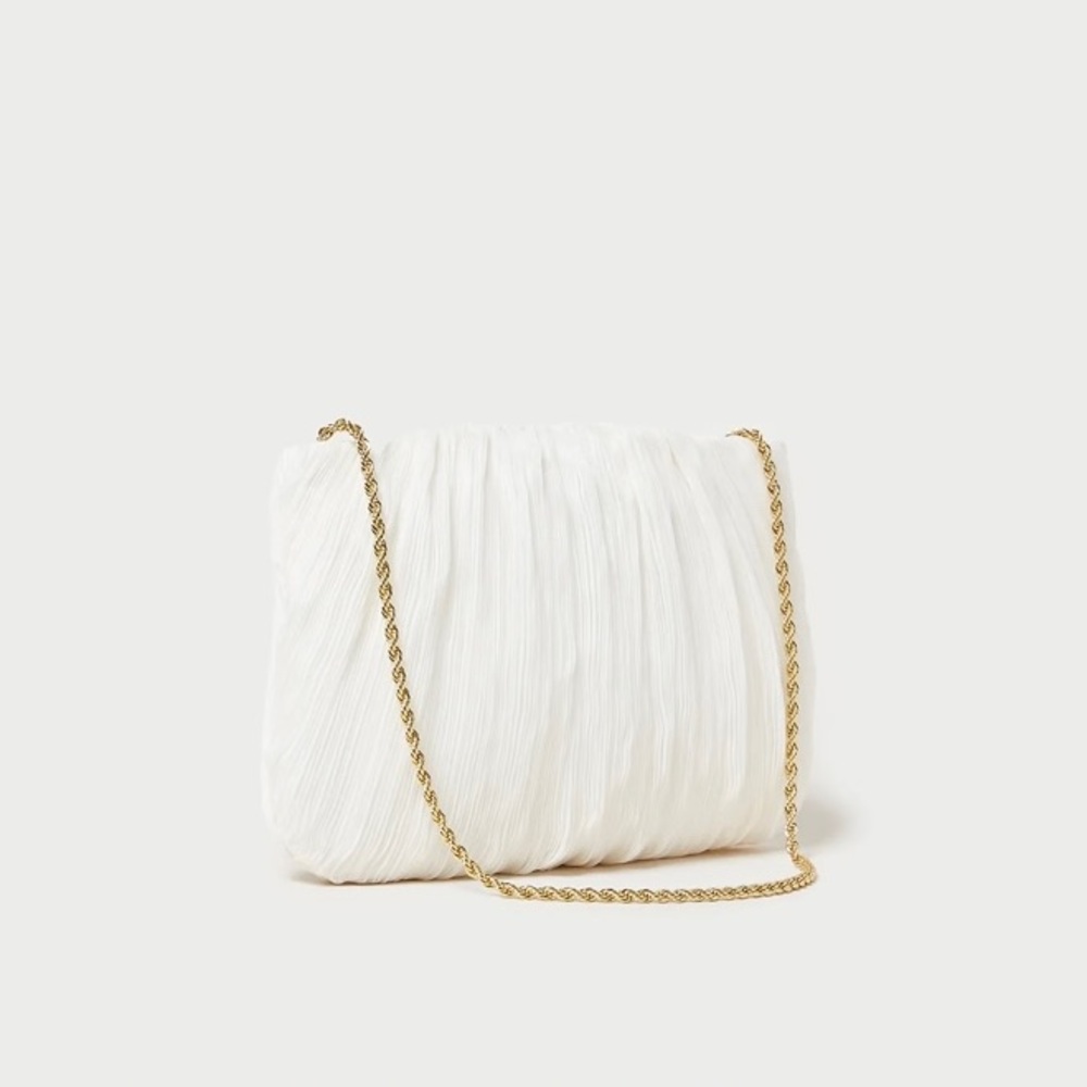 NWT Loeffler Randall Brit Pearl Flat Pleated Clutch with Chain
